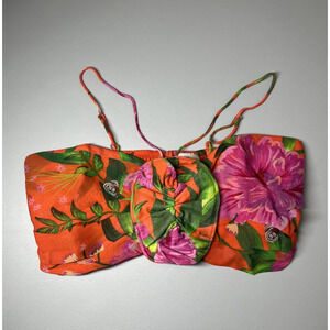 Farm Rio Crop Top XL Floral Romantic Garden Bandeau Strappy Smocked Colorful